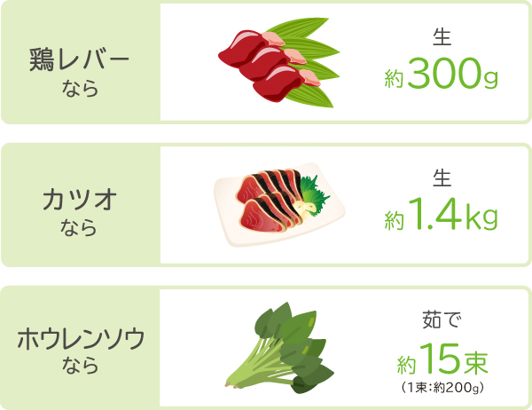 オーソモレキュラー栄養療法で推奨される１日に摂りたい「鉄」の目標量27mgを食品で摂るには