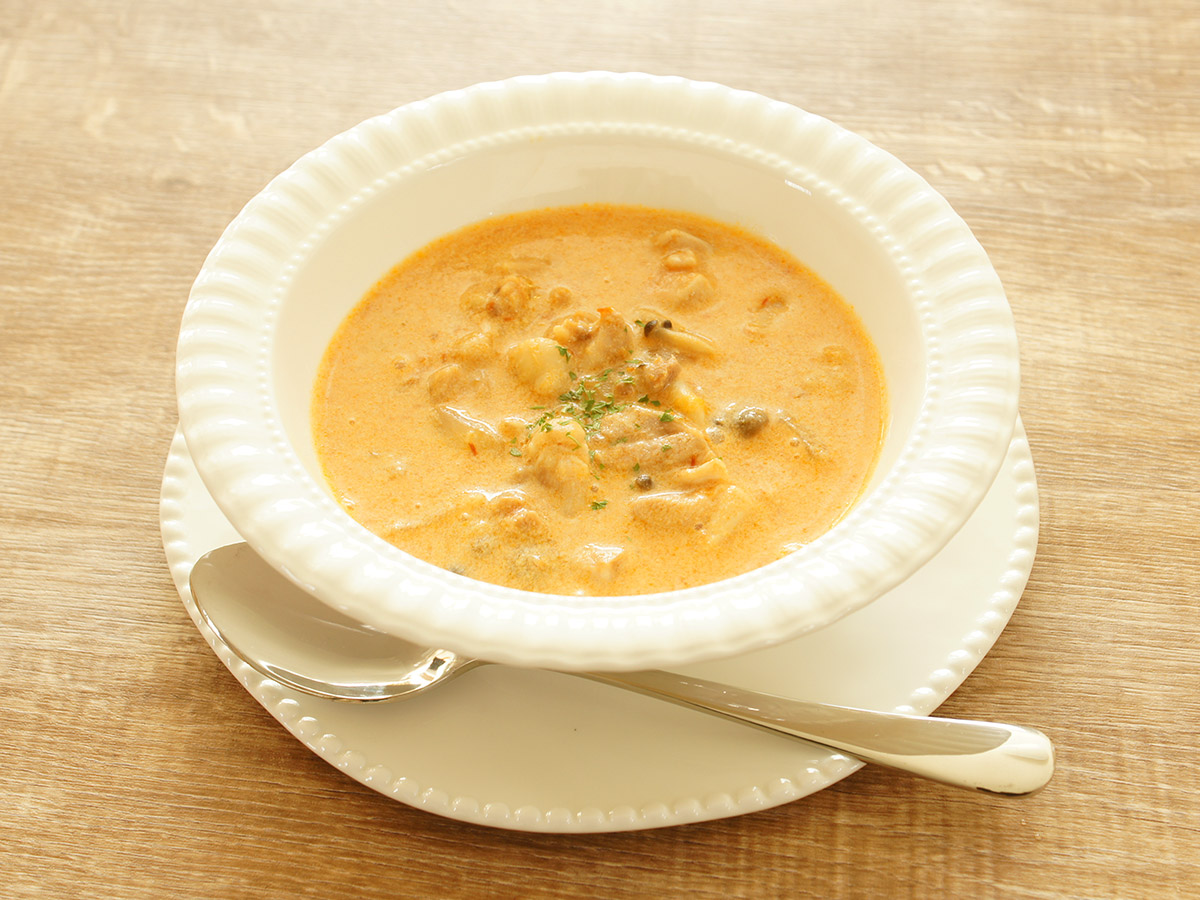 鶏としめじのトマト豆乳スープ